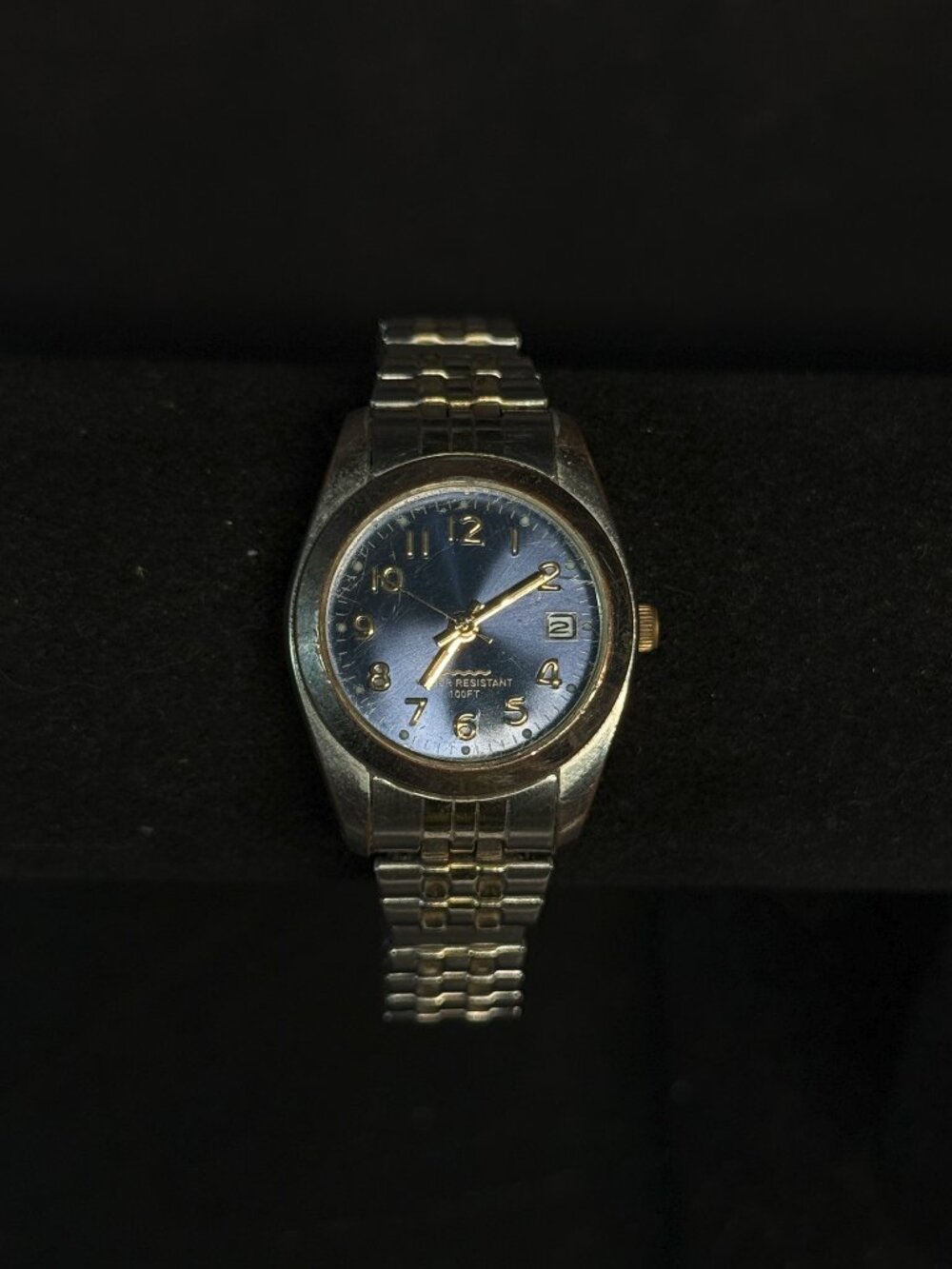 Quartz Watch Two Tone Blue Dial Date Japan Movt WS770